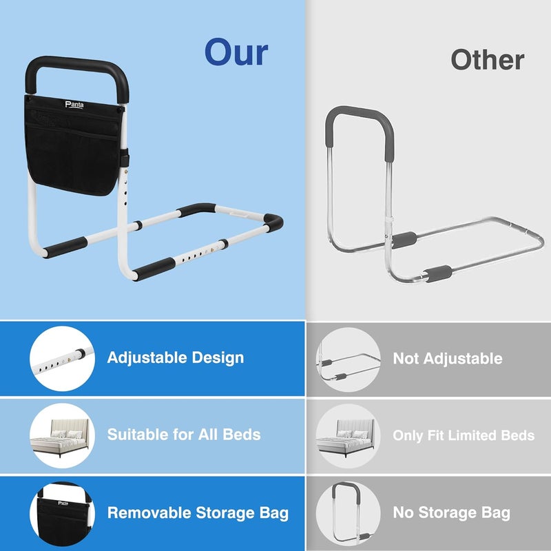 Panta Bed Rails for Elderly Adults, Adjustable Bed Assist Bar for Seniors, Medical Bed Safety Rail with Storage Bag and Fixing Strap, Portable Bed Cane Fit King, Queen, Full, Twin, Medium, Black - Image 5